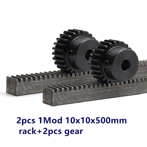 2pcs/lot 1Mod 1 Modulus  Gear Rack steel 10*10*500mm + 2pcs 1M 17teeth 15teeth pinion 45 steel gear metal gear ► Photo 1/6