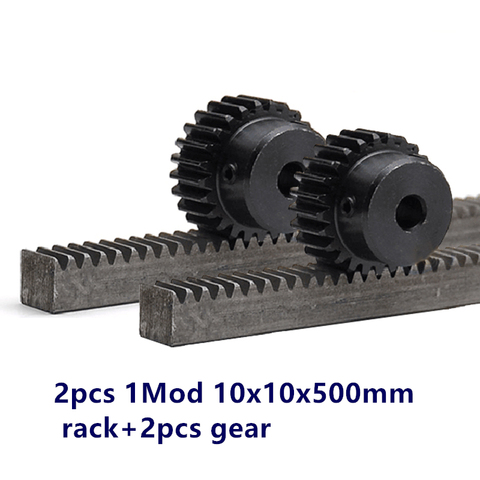 2pcs/lot 1Mod 1 Modulus High Precision Gear Rack steel 10*10*500mm + 2pcs 1M 23teeth 8mm bore pinion 45 steel gear metal gear ► Photo 1/5