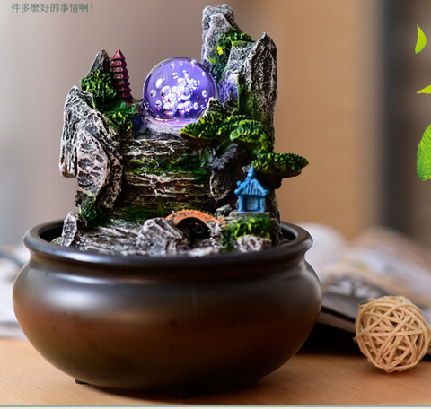 Chinese Style Rockery Maitreya Carp Water Fountain Feng Shui Ball Led Light Home Decoration Office Opening Desktop Furnishings ► Photo 1/4