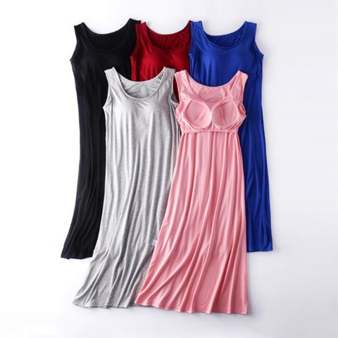 Sexy sleepwear women new sleeveless vest dress woman nightgowns chest bra padded nightdress female modal cotton nightshirt M-4XL ► Photo 1/6