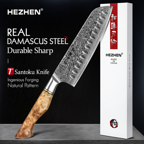 HEZHEN 7 inch Santoku Knife Real 67 Layer Damascus Super Steel Cut Meat Fish vegetable Janpanese Cook Knife Sharp  Kitchen Knife ► Photo 1/6