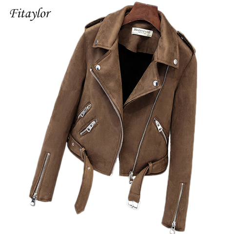 Fitaylor New Autumn Faux Suede Womens Motorcycle Jacket Faux Leather Jacket Women Biker Jacket Slim White PU Coat ► Photo 1/6