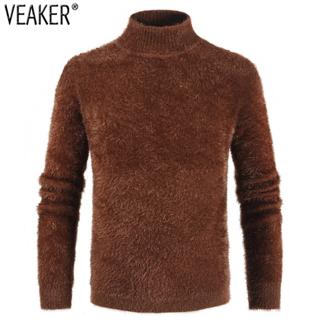 2022 New Men's Autumn Winter Soft Fur Turtleneck Sweaters Male Long sleeve Solid Color Slim Fit Warm Knitted Sweater Tops M-3XL ► Photo 1/6