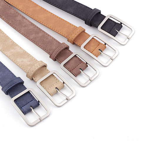 Fashion Square Pin Buckles Belts Women Silver Buckle Leather Belts for Jeans Retro Wild Belts for Women Waistbands Student Strap ► Photo 1/6