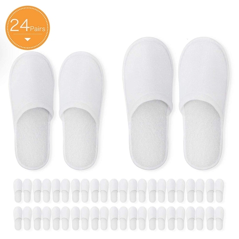 Disposable Slippers,24 Pairs Closed Toe Disposable Slippers Fit Size for Men and Women for Hotel, Spa Guest Used, (White) ► Photo 1/6