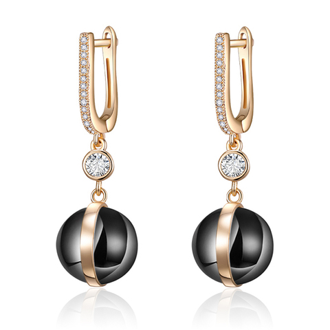 Ball Shape black Ceramic Drop Earrings for Women Gold  Zirconia Gem Stone CZ Hanging Long Earrings Girls Jewelry ► Photo 1/6