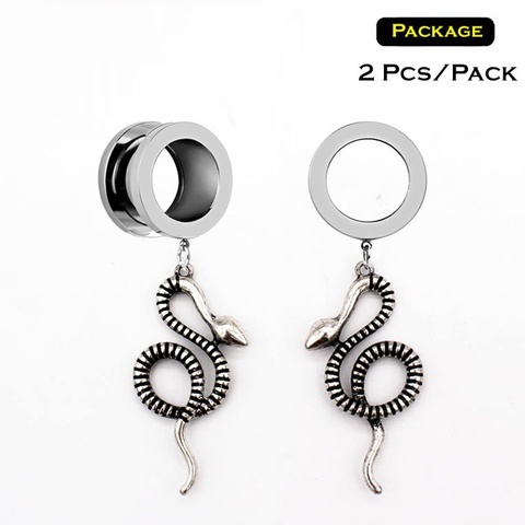 2 Pcs/Pack Screw-fit Cobra Snake Pendant Ear Tunnel Plugs Ear Gauges Flesh Piercing Stainless Steel Ear Expander Reamer 4mm-25 ► Photo 1/6