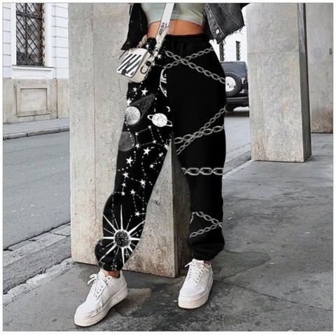 Women's Loose Sweatpants Trendy Printed Elastic Waist Color Block Street Jogger Pants With Pockets ► Photo 1/6