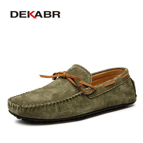DEKABR Casual Men Genuine Leather Shoes Summer Breathable Green Men's Loafers Leather Shoes Sapato Masculino Zapatos Hombre ► Photo 1/6