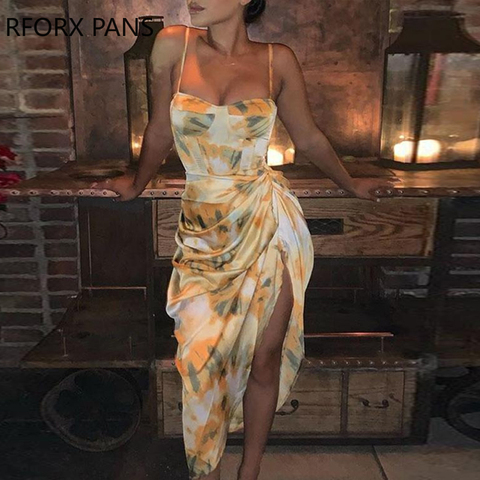 Abstract Print Spaghetti Strap High Slit Ruched Dress ► Photo 1/6