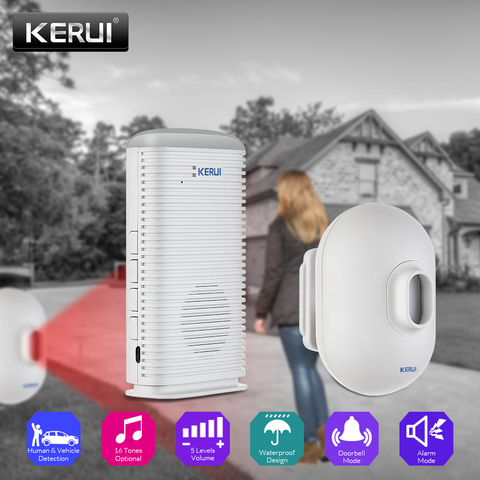 KERUI DW9 Waterproof PIR Motion Detector Driveway Alarm Garage Welcome Burglar Alarm System LED Wireless Driveway Security Alarm ► Photo 1/6