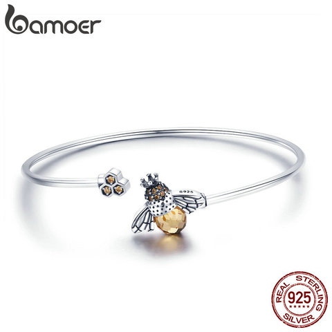 BAMOER 925 Sterling Silver Crystal Bee And Honeycomb Women Silver Bracelets Bangles for Women Sterling Silver Jewelry SCB104 ► Photo 1/5