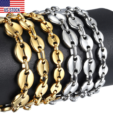 Coffee Beans Link Chain Bracelet  7/9/11mm Stainless Steel Gold Silver Color for Men Women Fashion Jewelry Gift DKBM169 ► Photo 1/6