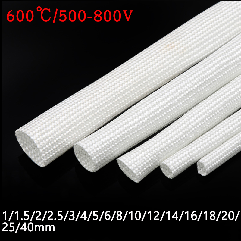 Φ1~40mm White 600°C  Fiberglass Sleeving Wire Cable HIGH TEMP Insulating Tube 
