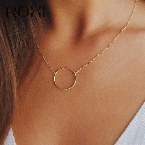 ROXI Simple 925 Sterling Silver Necklace Karma Round Circle Pendant Necklace for Women Fashion Clavicle Chain Statement Necklace ► Photo 1/6