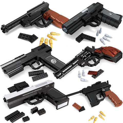 Military Series WW2 Revolver Pistol Desert Eagle AK47 SVD Sniper Rifle Submachine Gun Building Blocks Weapon Bricks Toys For Boy ► Photo 1/6