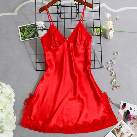 Night Dress Women Sexy Sleepwear Lace Summer Nightdress Homewear Nightwear Silk Sleeveless Women's Nightgown Size M-XXL Dresses ► Photo 1/6