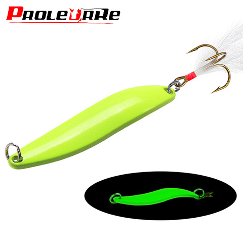 Proleurre 5g 7g 10g 13g Metal Luminous Spoon Bait Spinner Hard Fishing Lure Sequins With Feather Hooks Wobbler Bass Pesca Tackle ► Photo 1/6
