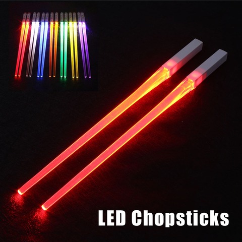 Creative 1 Pair LED Lightsaber Chopsticks Light Up Durable Lightweight Kitchen Dinning Room Party Portable Food Safe Tableware ► Photo 1/6