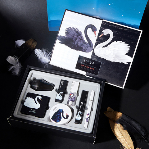 Black White Swan Beauty Makeup Cosmetics 7Pcs Gift Box Set Mushroom Air Cushion Setting Powder Lipstick Highlighter Make Up Tool ► Photo 1/5