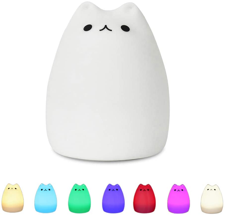 Cat Night Light Portable Silicone Colorful LED Smile Cute Kawaii Cat Lamp Toy 