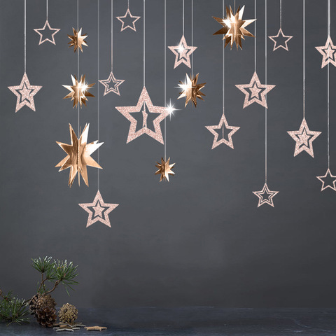 Rose Gold Hollow Star Paper Garlands Banner Hanging for Wedding Christmas Decorations Kids Birthday Party Supplies Baby Shower ► Photo 1/6