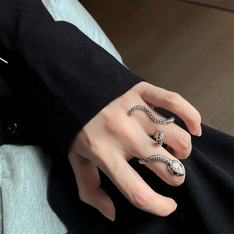 HUANZHI 2022 New Hip Hop Punk Silver Colour Wave Bend  Snake Metal Vintage Finger Ring for Cool Women Girls Jewelry Gifts ► Photo 1/6
