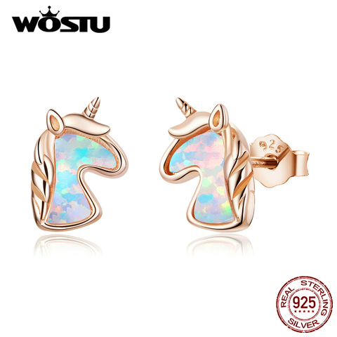 WOSTU 925 Sterling Silver Unicorn Opal Rose Gold Stud Earrings For Women Wedding Fashion Jewelry 2022 New Arrival CQE815-C ► Photo 1/6