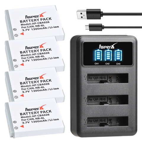 4Pcs NB-6L NB 6L NB-6LH Batteries + LED Dual USB Charger For Canon IXUS 310 SX240 SX275 SX280 SX510 SX500 HS 95 D10 S120 S200 ► Photo 1/6