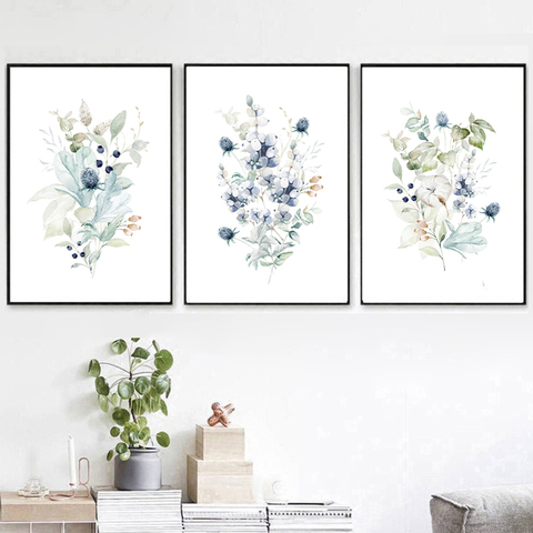 Watercolor Blue Flower Painting Canvas Prints Wildflower Bouquet Floral Plants Posters Wall Pictures for Living Room Decoration ► Photo 1/6