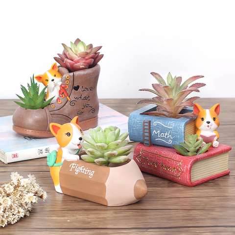 Creative Corgi Flower Pots for Succulents Plants Resin Planters Desktop Flowerpots Pencil Holder Home Decoration Birthday Gifts ► Photo 1/1