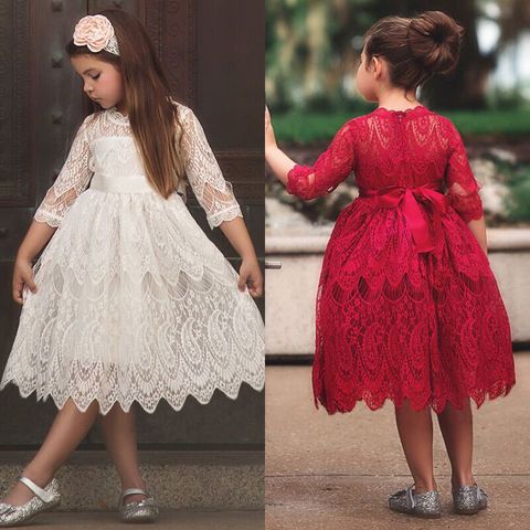 Girls Flower Lace Embroidery Dress Kids Elegant Princess Dresses Wedding Birthday Party Ball Gown Vestidos Children Clothing Wea ► Photo 1/6