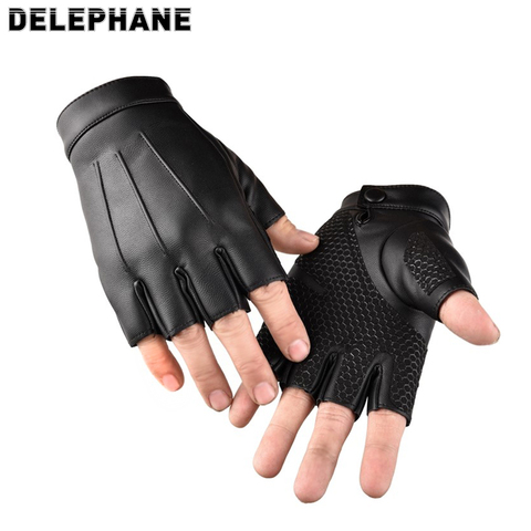 Summer Thin PU Leather Gloves for Men Women Non-slip Fingerless Fashion Hand Gloves Black Motorcycle Gloves Work Driving Airsoft ► Photo 1/6