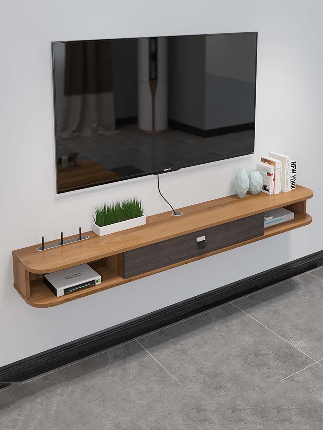 Buy Online Simple Modern Hanging Wall Mounted Tv Cabinet Wall Set Top Box Living Room Wall Wood Set Top Box Shelf Alitools