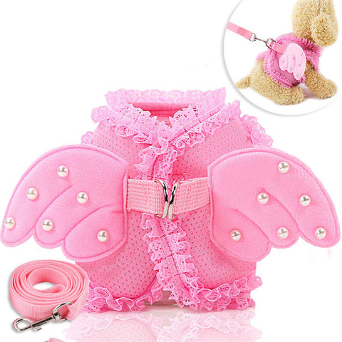 Small Dog Harness and Leash Set Pet Cat Vest Harness Pearl Cute Angel Wing Princess Pet Dog Harness Leashes Adjustable Leashes ► Photo 1/6
