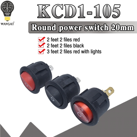 10PCS KCD1-105 Diameter Small Round Boat Rocker Switches Black Mini Round Black White Red 2 Pin ON-OFF Rocker Switch With LED ► Photo 1/6