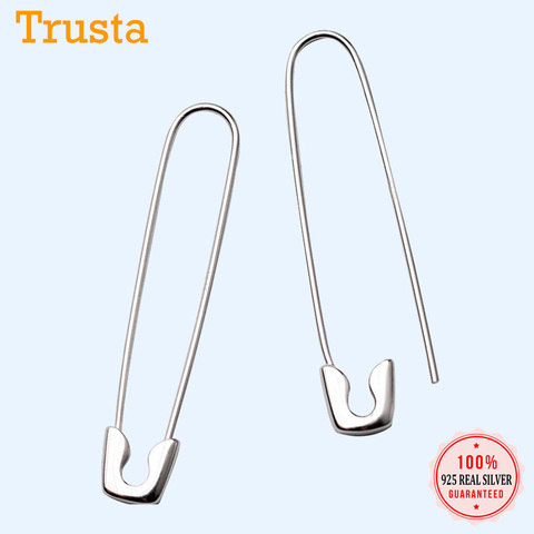 Trusta 2022 2Pcs Women Fashion 100% 925 Sterling Silver Paper Clip 3.7cmX0.7cm Dangle Earring For Girl Lady Madam Jewelry DS639 ► Photo 1/6