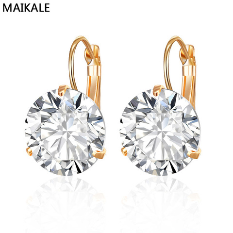 MAIKALE 16MM Korean Earrings Simple AAA Cubic Zirconia Fashion Copper Plated Gold  Temperament Stud Earring For Women Gift ► Photo 1/6