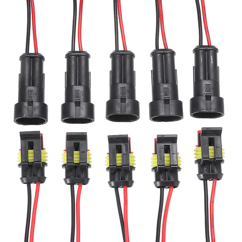 New 10pcs 5 Pairs Waterproof Male Female Electrical Connectors Plug 2-Pin Way With Wire For Car Motorcycle Scooter Marine ► Photo 1/5