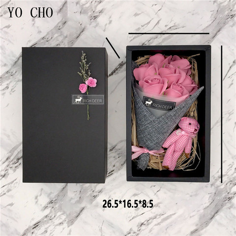 YO CHO 7pcs Scented Soap RoseFlower Petal Bear in Gift Box For Valentines Wedding Valentines Mothers Day Gifts Rose Soap Flower ► Photo 1/5