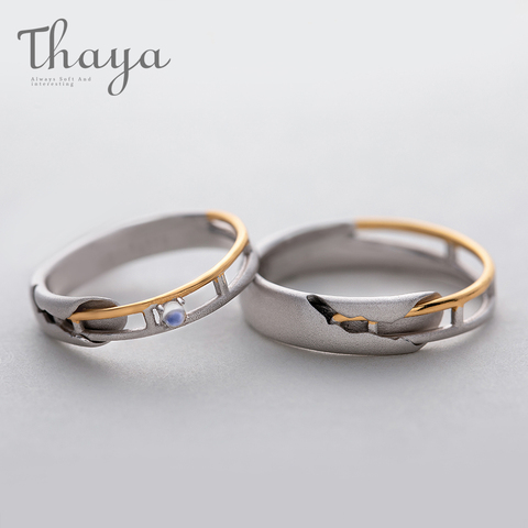 Thaya Train Rail Design Moonstone Lover Rings Gold and Hollow 925 Silver Eleglant Jewelry for Women Gemstone Sweet Gift ► Photo 1/6