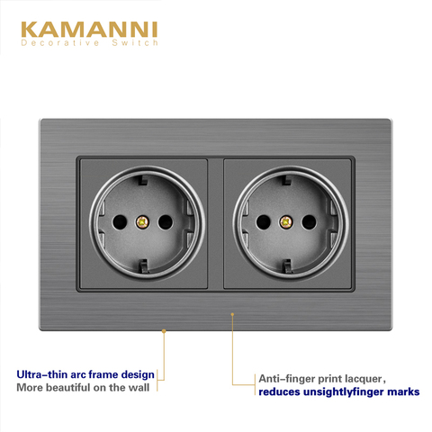 KAMANNI  With Dual Home USB Plug Charger Wall-Mounted Double EU Standard Stainless Steel Panel Electronic Socket  Power Socket ► Photo 1/6