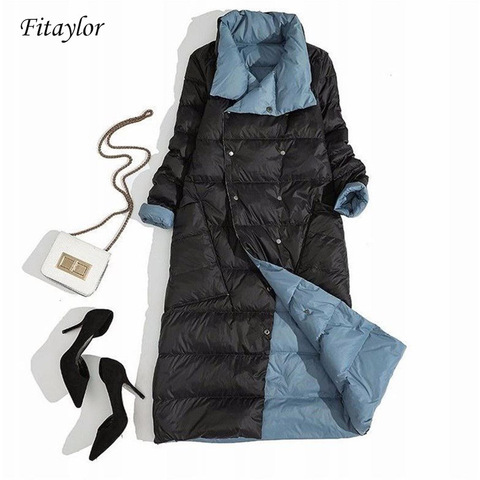Fitaylor Women Double Sided Down Long Jacket Winter Turtleneck White Duck Down Coat Double Breasted Parkas Warm Snow Outwear ► Photo 1/6