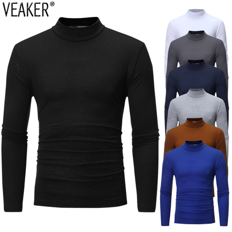 2022 Autumn New Men's Slim Fit Turtleneck T Shirts Male Solid Color Long Sleeve T Shirts Men casual High neck tshirt Tops M-3XL ► Photo 1/6