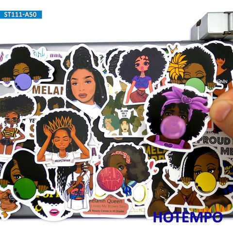 50pcs Black Is Beautiful Style Fashion Star Melanin Poppin Stickers for DIY Mobile Phone Laptop PAD Suitcase Funny Decal Sticker ► Photo 1/6