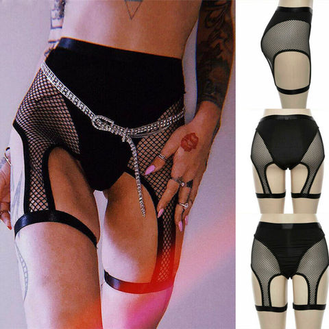 Sexy Womens Fish Net Shorts Mesh black sexy High Waist Hollow Out Skinny See Through Garter Shorts Belt Holder Short Dance Black ► Photo 1/6