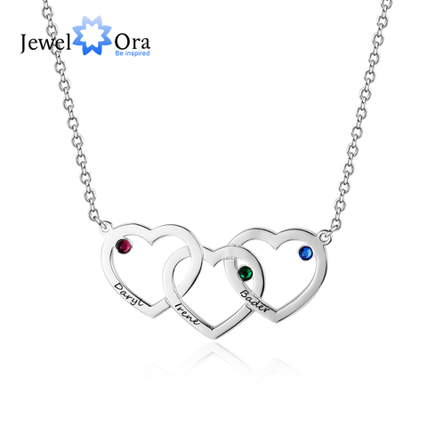 Personalized Intertwined Hearts Necklace with 3 Birthstones 925 Sterling Silver Custom Name Engraved Pendant (JewelOra NE102402) ► Photo 1/6