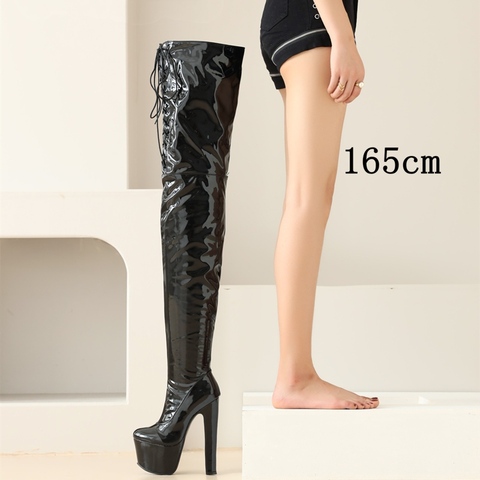 Fashion Over the Knee Women High Heels Platform Thigh Long Boots Lace-up Black Red Fetish Boots Dance Ladies Shoes Large size 46 ► Photo 1/6