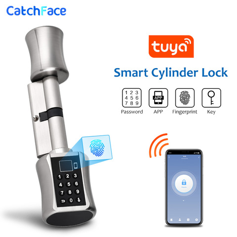 Biometric Fingerprint Cylinder Lock Bluetooth Electronic Smart  Door Lock Digital Keypad Code Keyless Lock for European Cylinder ► Photo 1/6