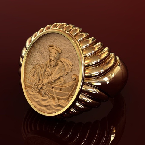 Classic Gold Pope Leo XIII Fisherman's Rights Ring Fisherman Statue Male Women's Anniversary Ring Wedding Band Party Jewelry ► Photo 1/6